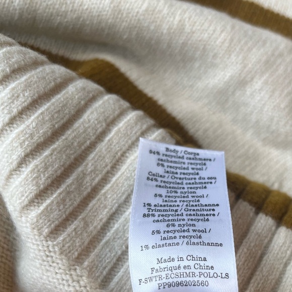 Everlane ReCashmere Collared Sweater | Cream and Brown Stripes | Women’s Small - Picture 9 of 13